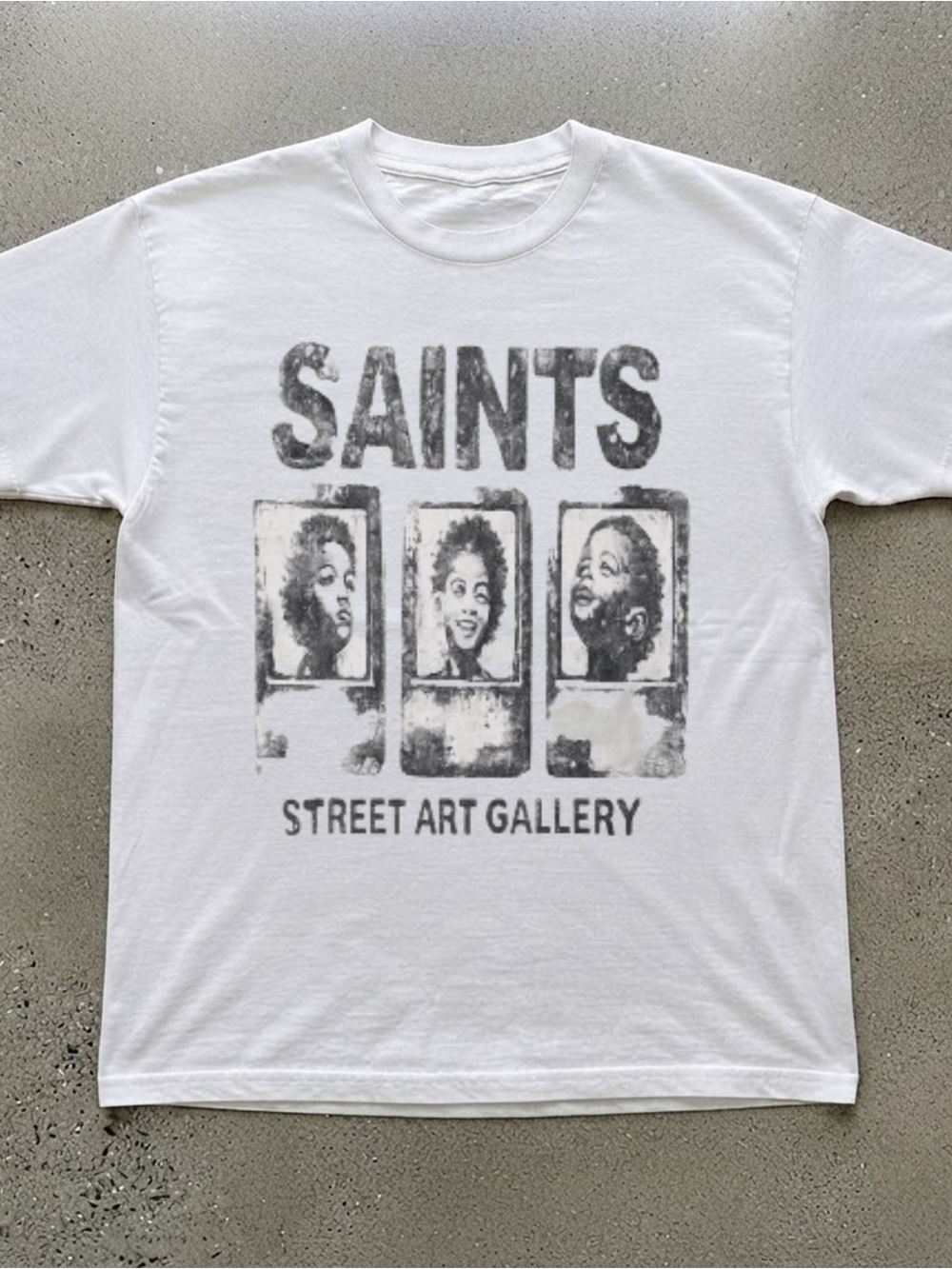 White Saints Street Art Gallery Graphic Print Gildan T-Shirt